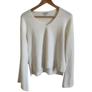 Another Love Cream Fuzzy Knit V-Neck Long Sleeve Sweater‎ Women's Size S